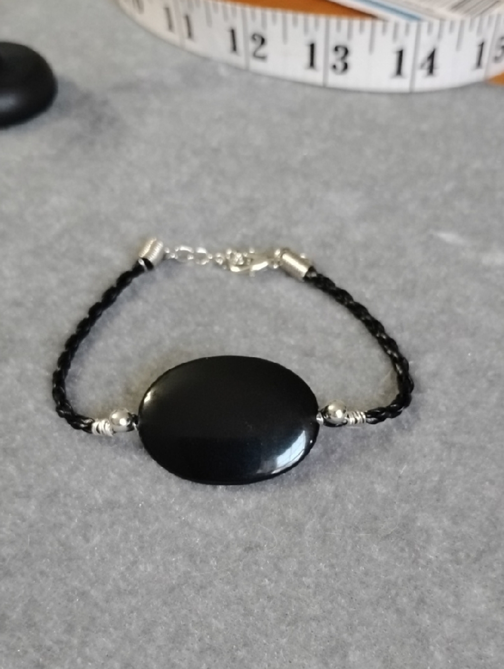 Hand Crafted Black Agate Oval Stone Braided Cord Bracelet
